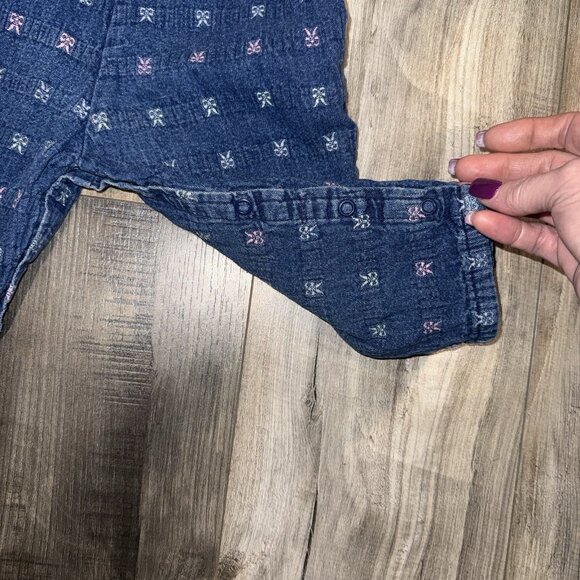 Vintage Liberty 100% Cotton Blue Denim Ribbon Bows Overalls Sz 18M - Picture 4 of 8